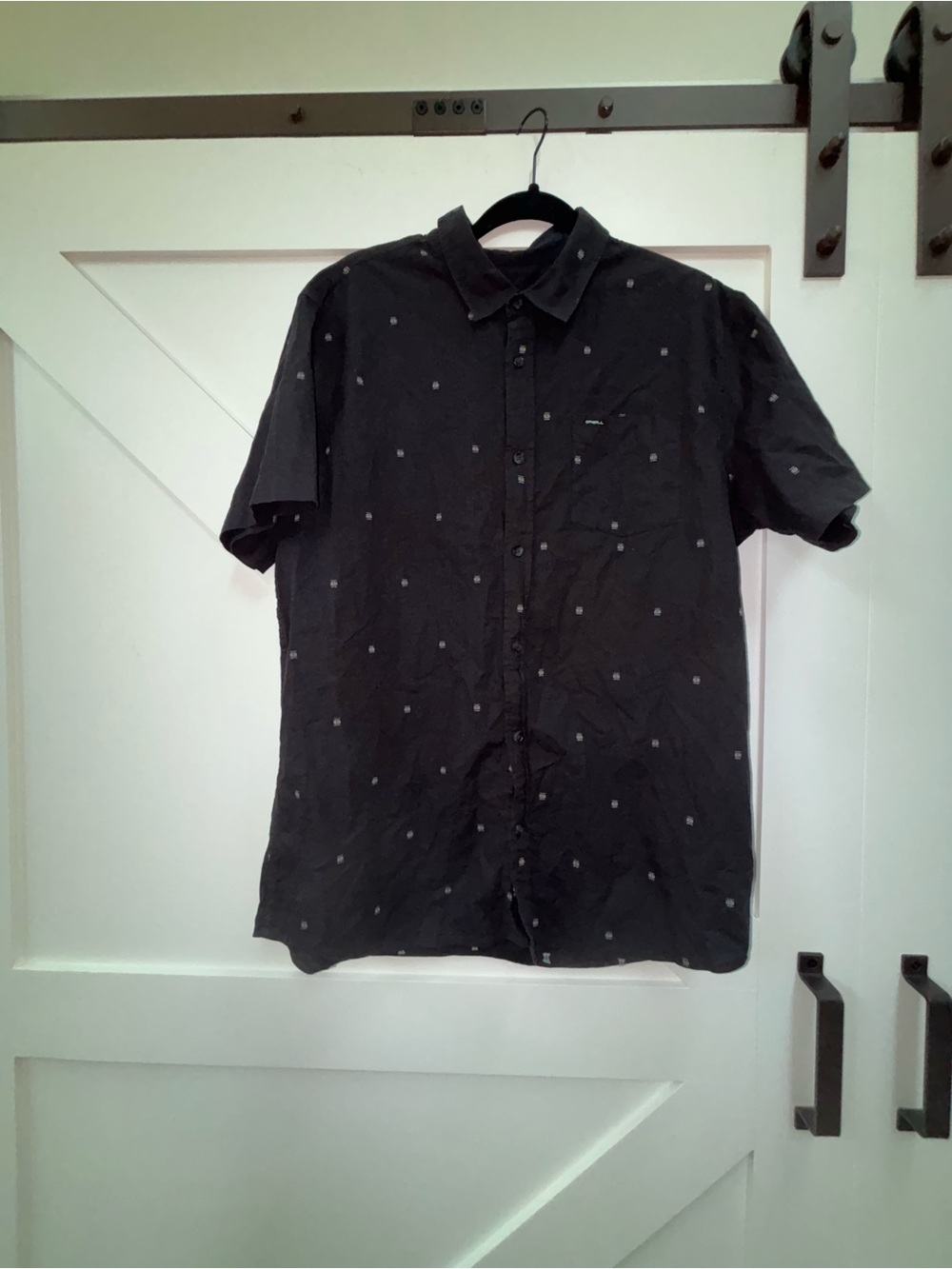 O'Neill Black Short-Sleeve Button-Down Shirt with Small Dot Print